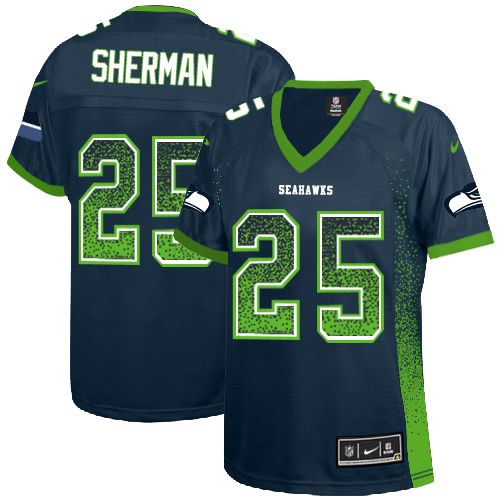 Women's Elite Richard Sherman Nike Jersey Navy Blue - #25 Drift Fashion NFL Seattle Seahawks